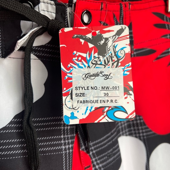 NWT Gwada Surf Floral Men's Swim Shorts - Red and Black Size 30 - Picture 4 of 9